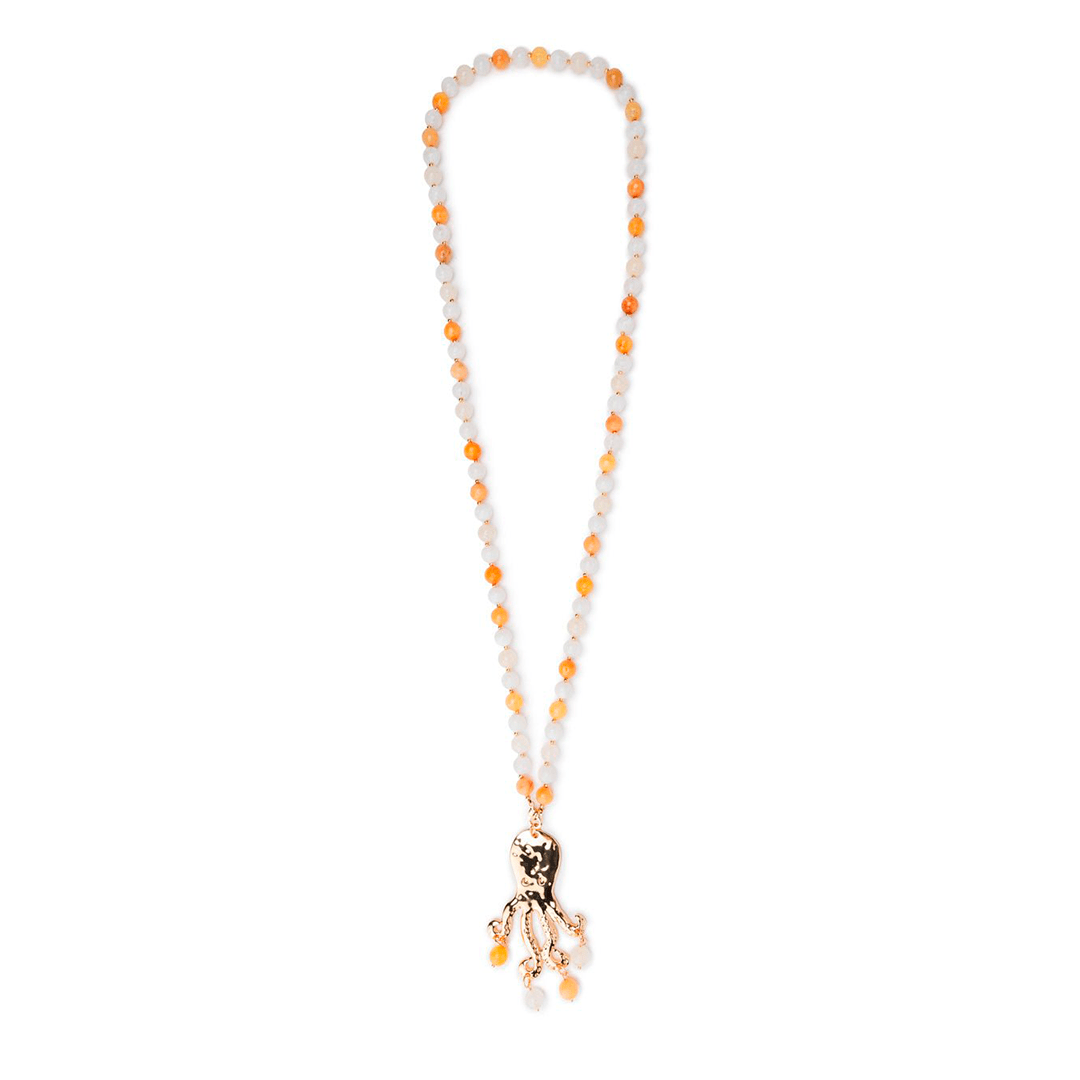 Collana lunga con pietre dure multi arancio con pendente a forma di polipo - Mya Accessories