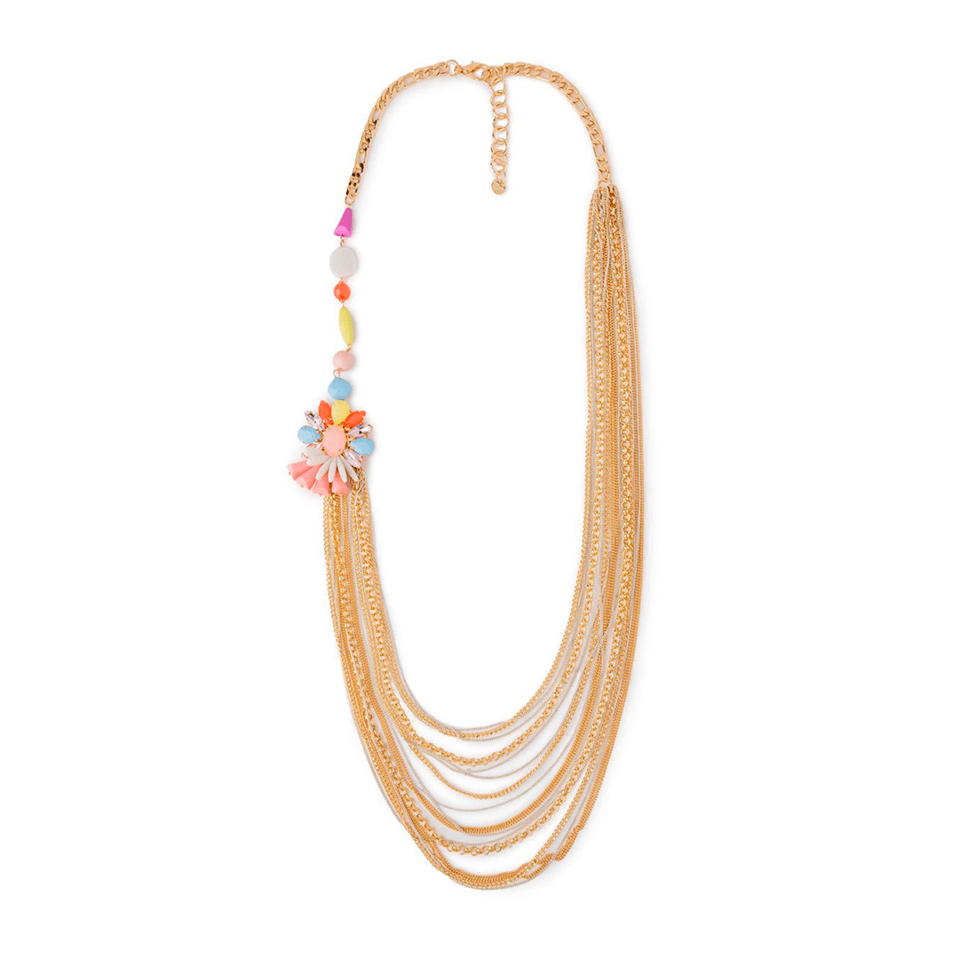 Collana a catena multi filo con pietre e fiore in vetro ed acrilico multicolore - Mya Accessories