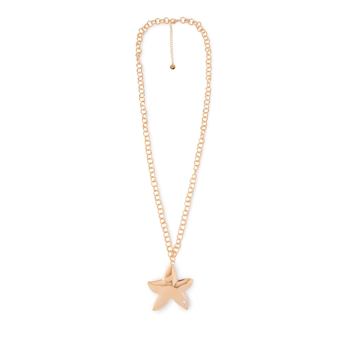 Collana lunga a catena con pendente a stella marina con pietra in vetro bianca - Mya Accessories