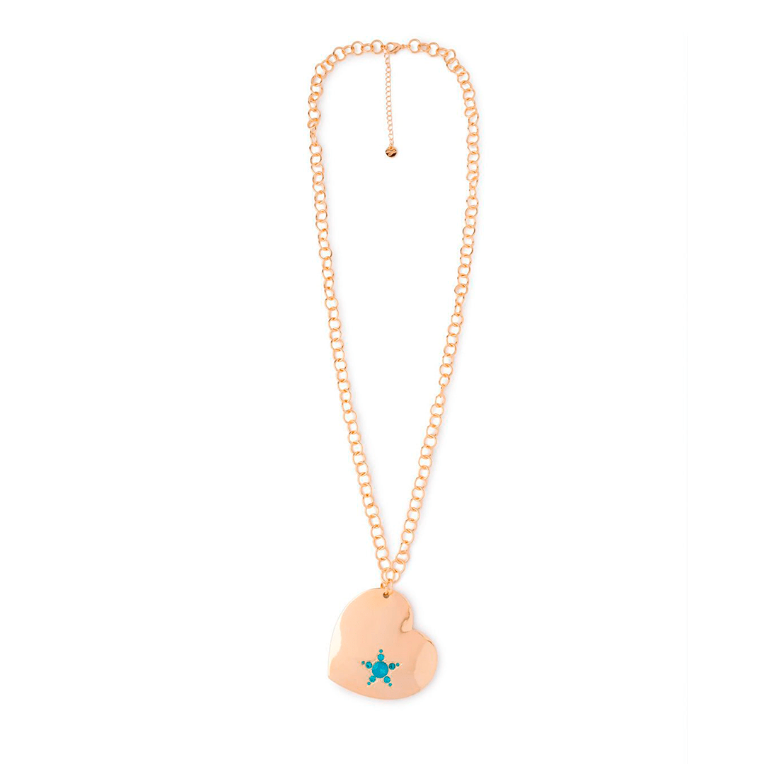 Collana lunga a catena con pendente a cuore con pietra in vetro azzurra - Mya Accessories