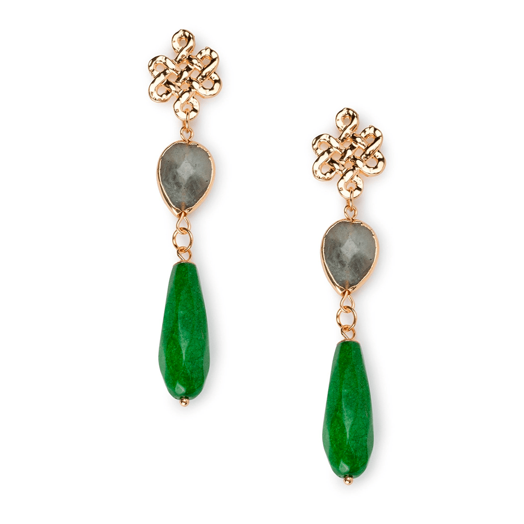Orecchini pendente a goccia con pietre grigio e verde - Mya Accessories