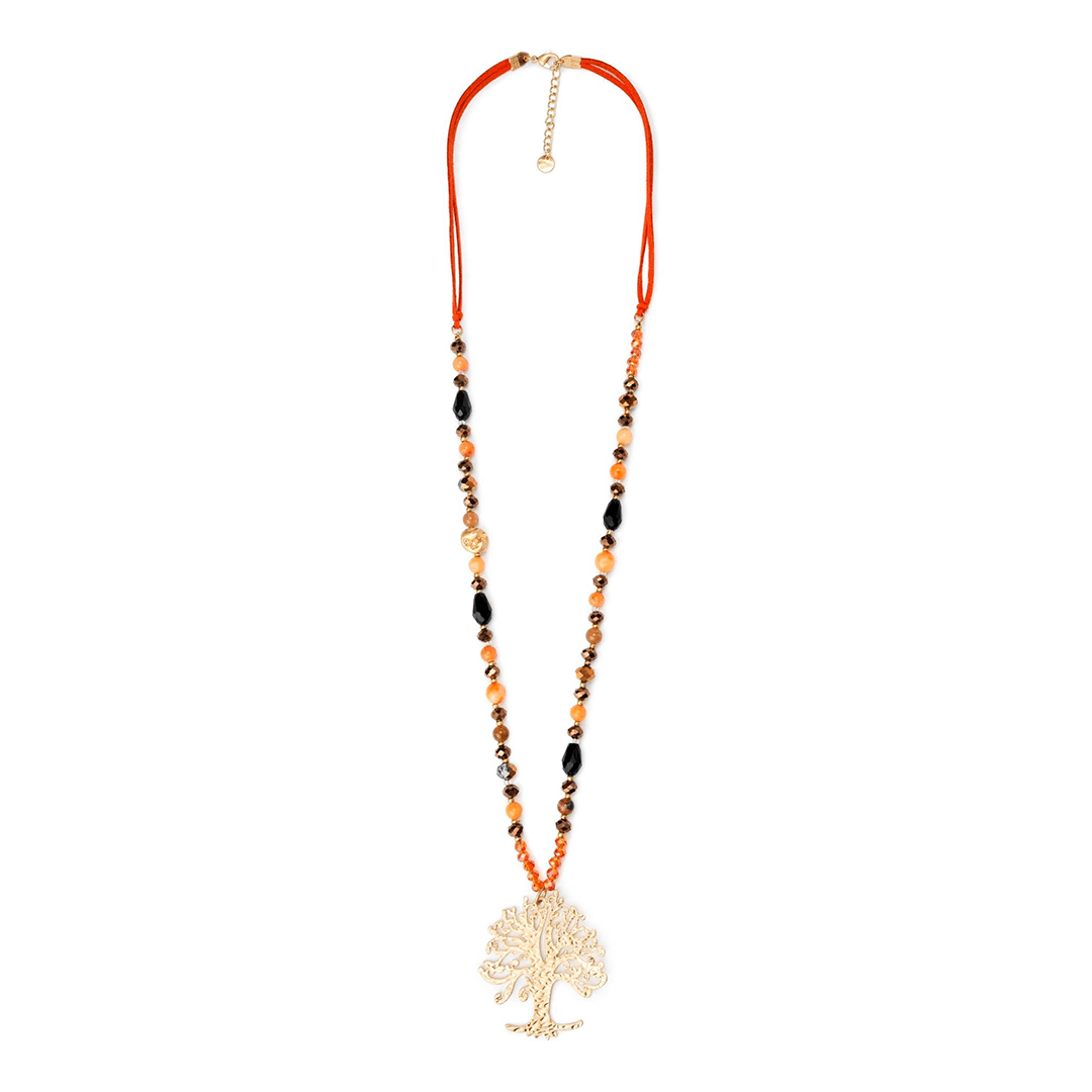 Collana lunga con microcristalli ambra, con pendente ad albero della vita - Mya Accessories