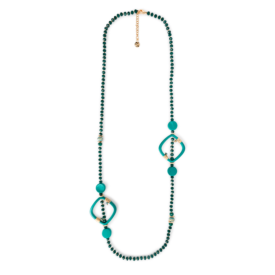 Collana lunga con microcristalli, inserti rombi color petrolio - Mya Accessories