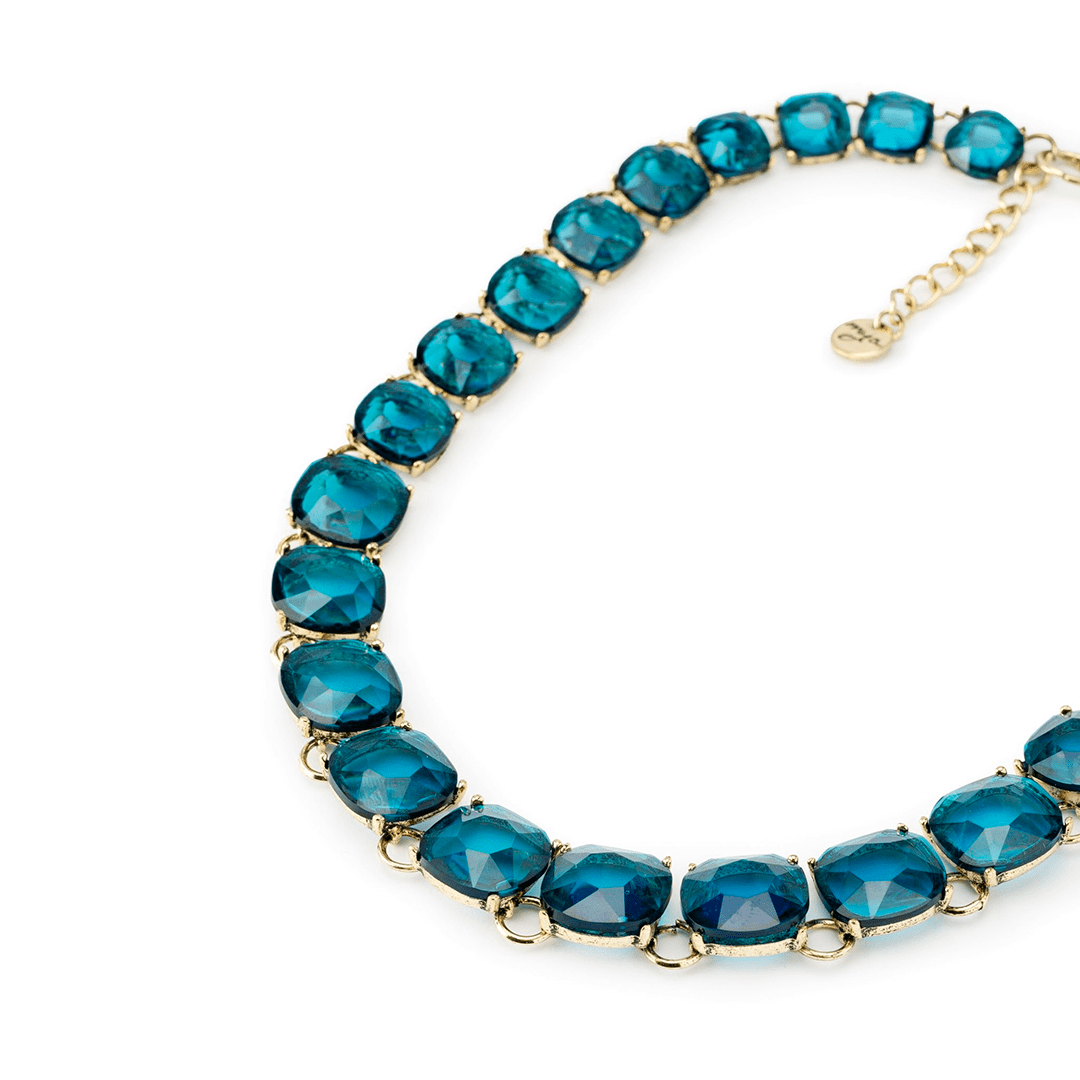 Girocollo in metallo colore bronzo, con pietre in resina trasparenti ottanio - Mya Accessories
