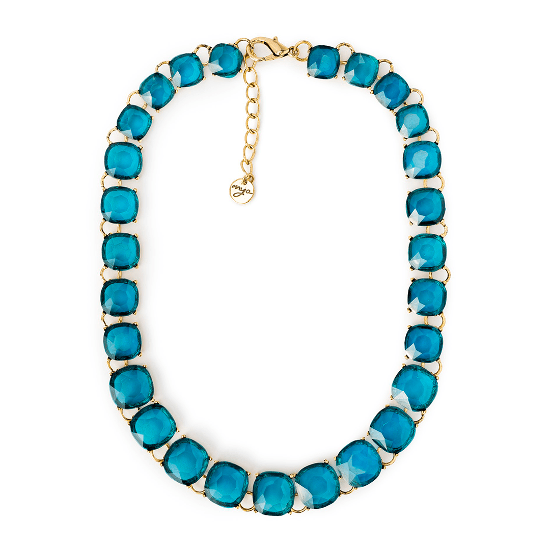 Girocollo in metallo colore bronzo, con pietre in resina trasparenti ottanio - Mya Accessories