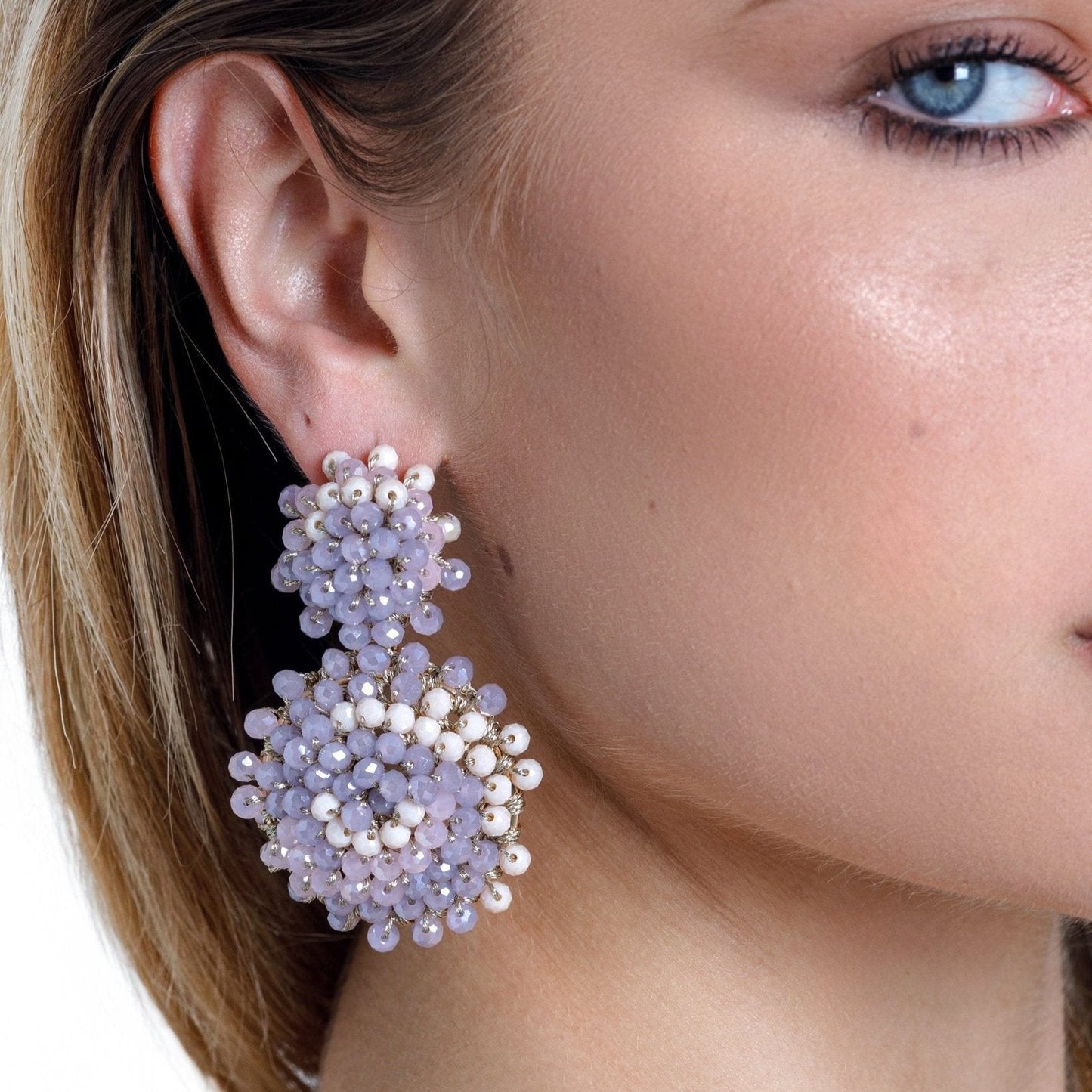 Orecchini in ottone pendenti retrò circolari con microcristalli mix rosa e fucsia - Mya Accessories