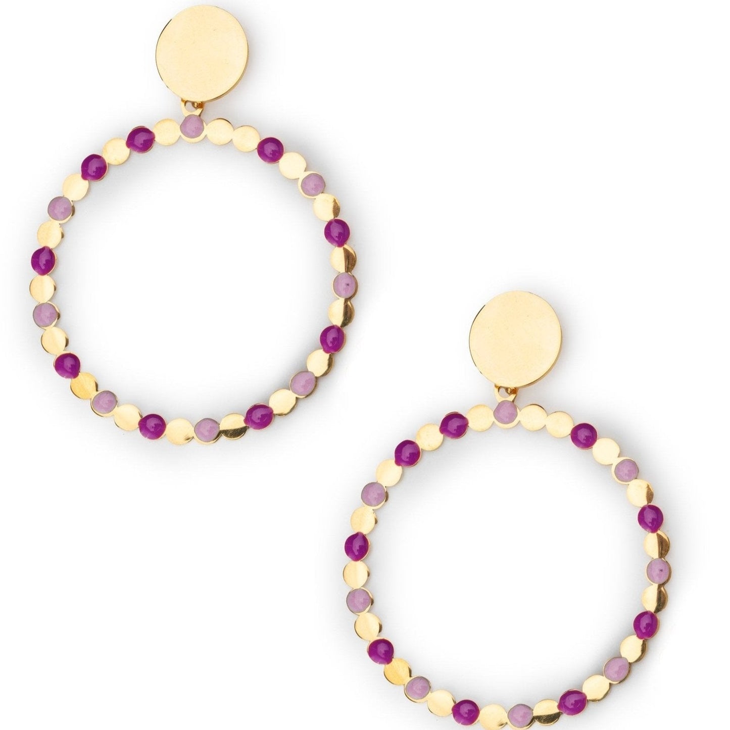 Orecchini circolari smaltati viola e fucsia - Mya Accessories