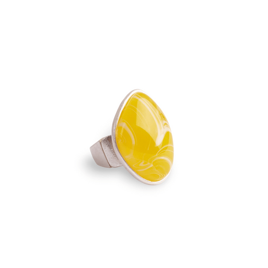 Anello colore argento con pietra gialla - Mya Accessories