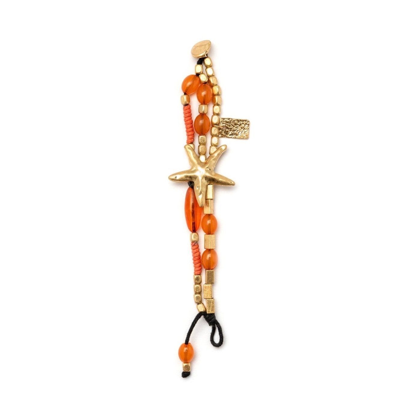 Bracciale arancione a corda con stella marina e pietre - Mya Accessories