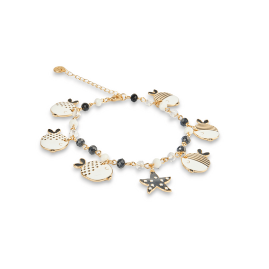 Cavigliera color oro con charms bianchi-neri - Mya Accessories