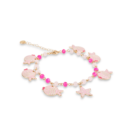 Cavigliera color oro con charms rosa-bianchi - Mya Accessories