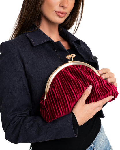 Borsa pochette tessuto in velluto plissettato rosso
