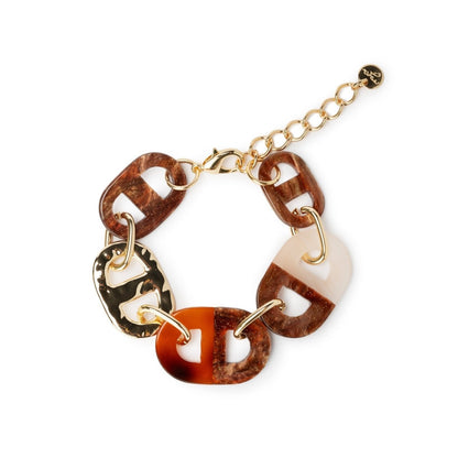 Bracciale in metallo color oro con parti in acrilico marrone ed arancio - Mya Accessories