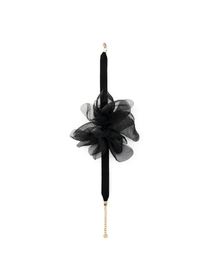 Collana chocker in tessuto con fiore in cotone nero - Mya Accessories