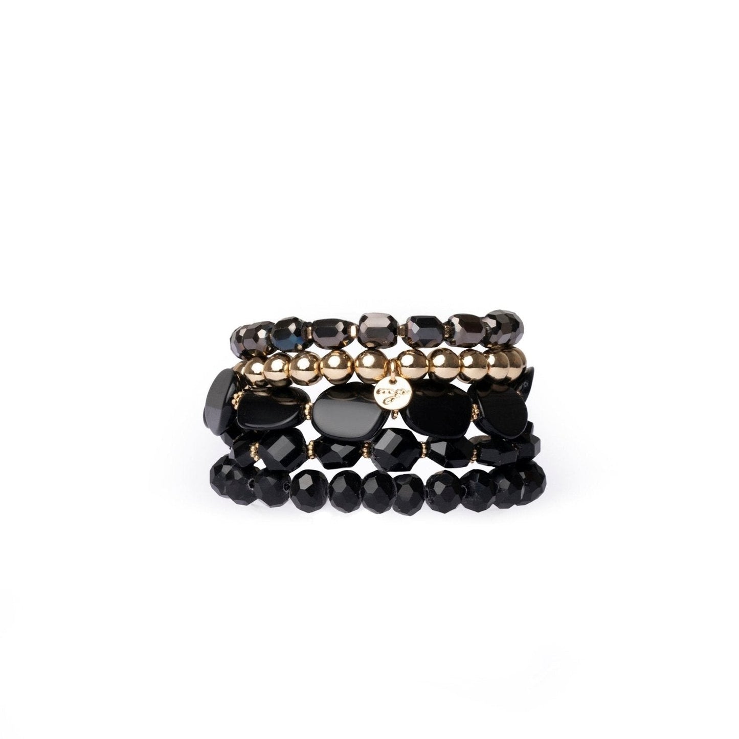 Bracciale elastico multilinee con pietre in vetro ed acrilico nero - Mya Accessories