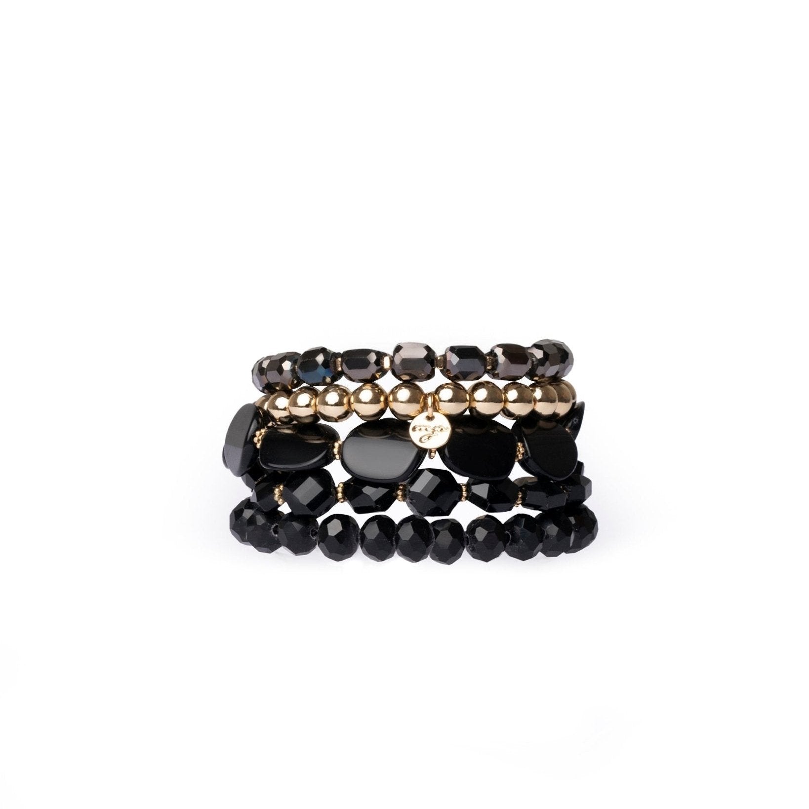 Bracciale elastico multilinee con pietre in vetro ed acrilico nero - Mya Accessories