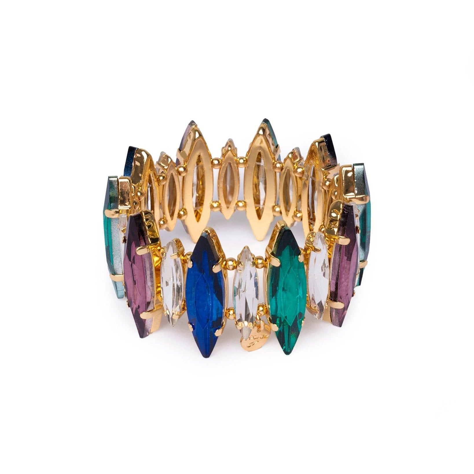 Bracciale elastico con foglie asimmetriche in vetro viola e verdi - Mya Accessories