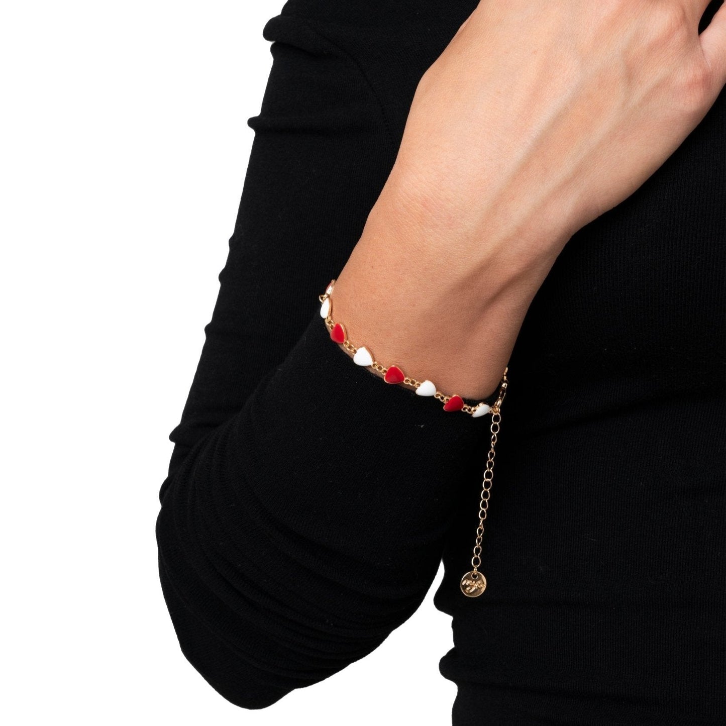 Bracciale con cuoricini smaltati rossi e bianchi - Mya Accessories