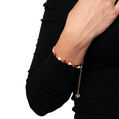 Bracciale con cuoricini smaltati rossi e bianchi - Mya Accessories