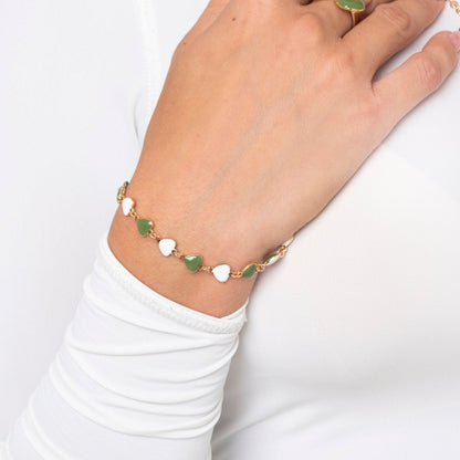 Bracciale con cuoricini smaltati verdi e bianchi - Mya Accessories