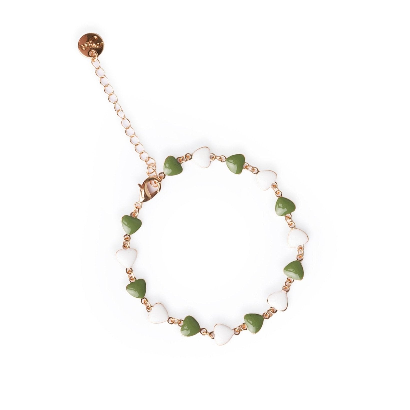 Bracciale con cuoricini smaltati verdi e bianchi - Mya Accessories