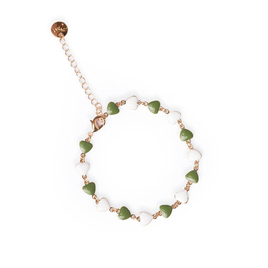 Bracciale con cuoricini smaltati verdi e bianchi - Mya Accessories