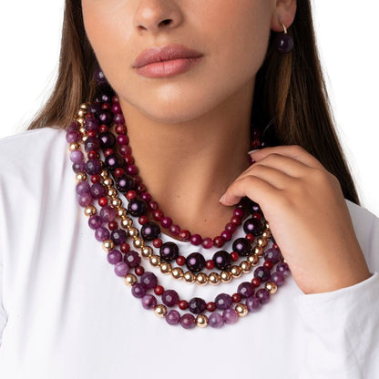 Collana girocollo multilinee con pietre in acrilico viola e rosse - Mya Accessories