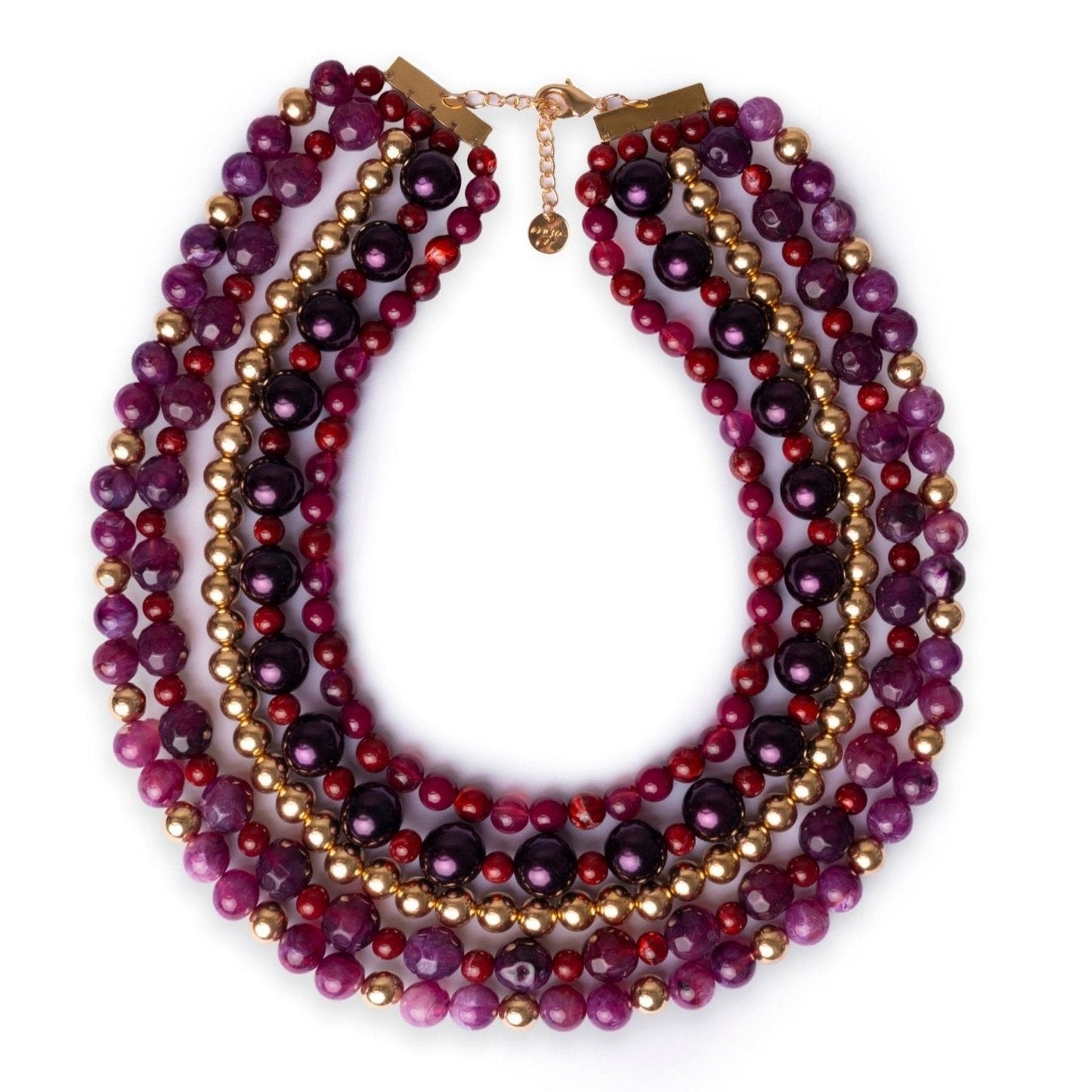 Collana girocollo multilinee con pietre in acrilico viola e rosse - Mya Accessories