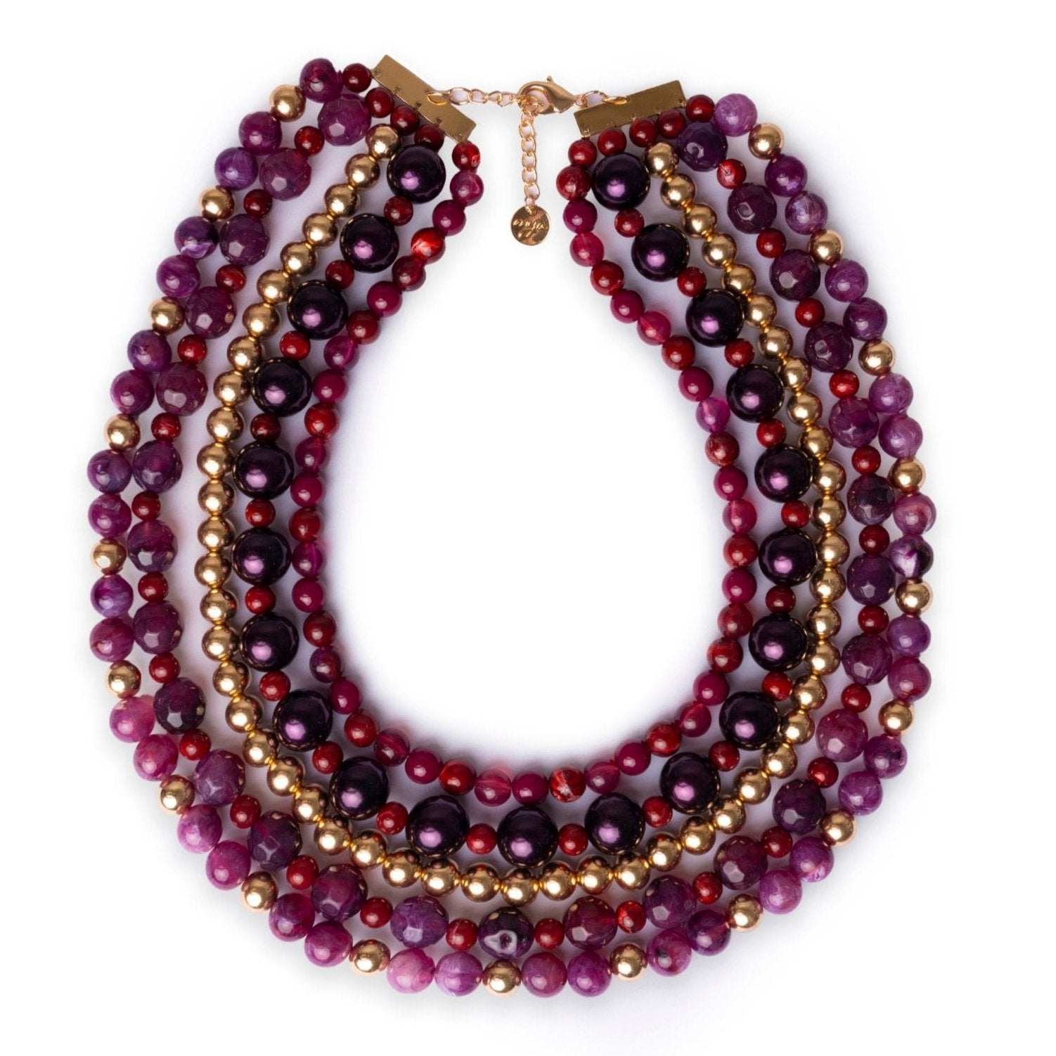 Collana girocollo multilinee con pietre in acrilico viola e rosse - Mya Accessories