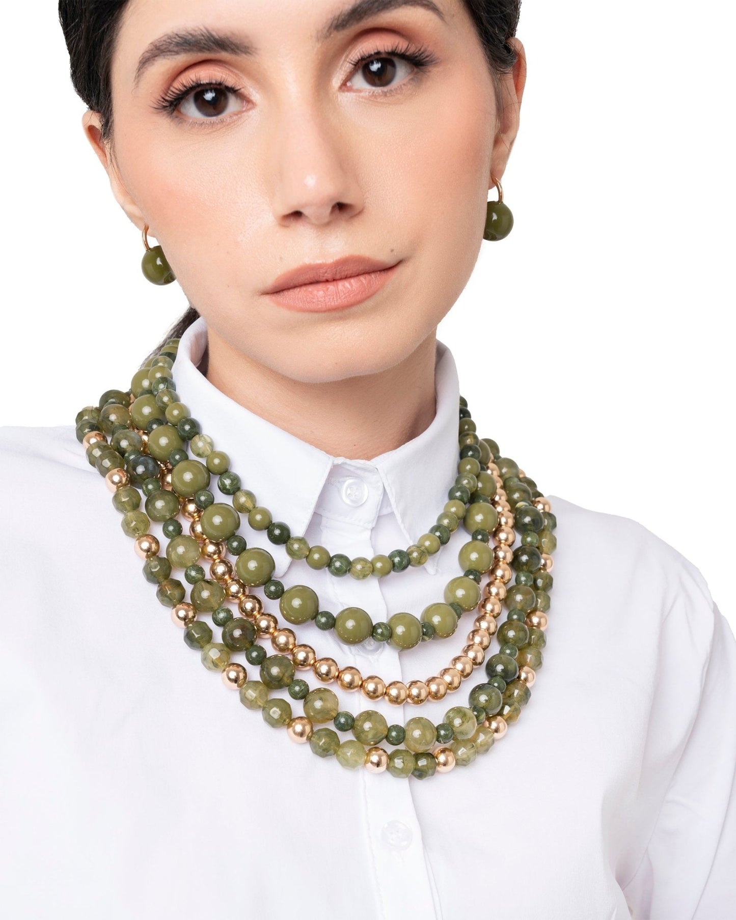 Collana girocollo multilinee con pietre in acrilico verde - Mya Accessories
