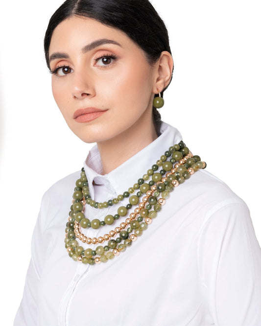 Collana girocollo multilinee con pietre in acrilico verde - Mya Accessories