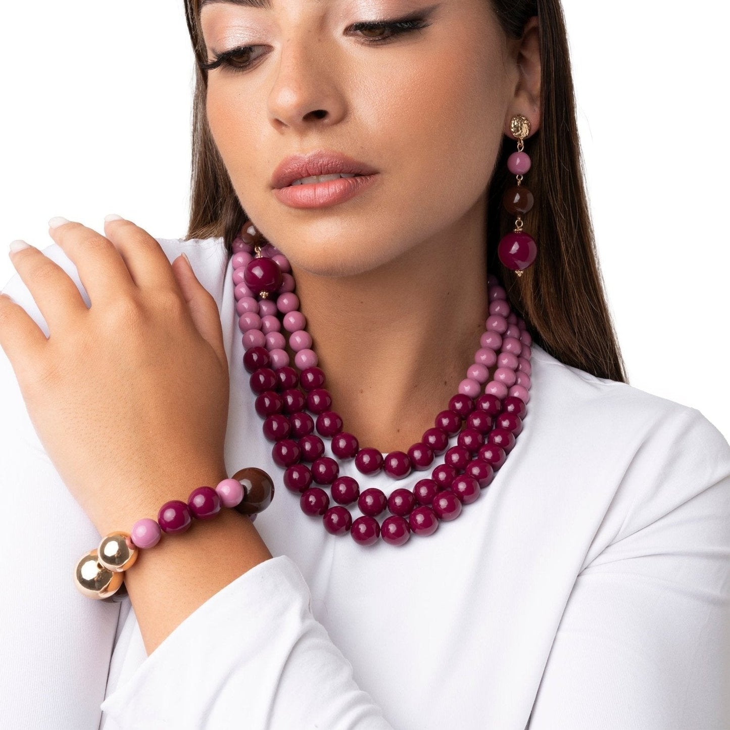 Collana girocollo multilinee con sfere in acrilico tono viola - Mya Accessories