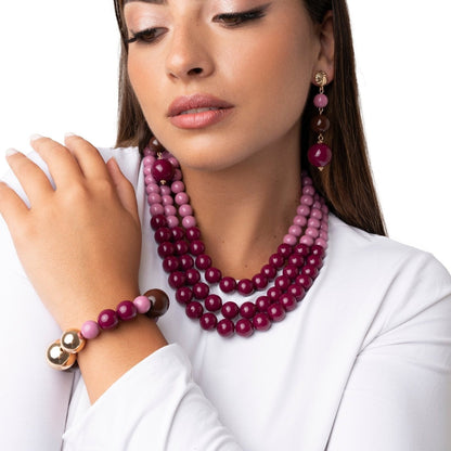 Collana girocollo multilinee con sfere in acrilico tono viola - Mya Accessories