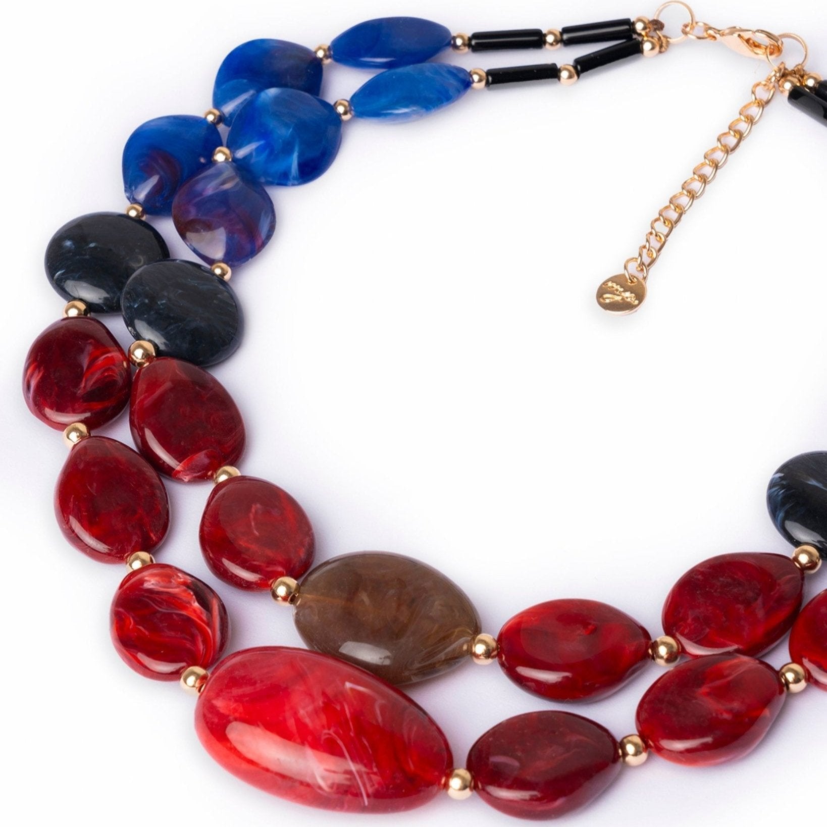 Collana girocollo con due linee di pietre schiacciate in acrilico rosso e blu - Mya Accessories