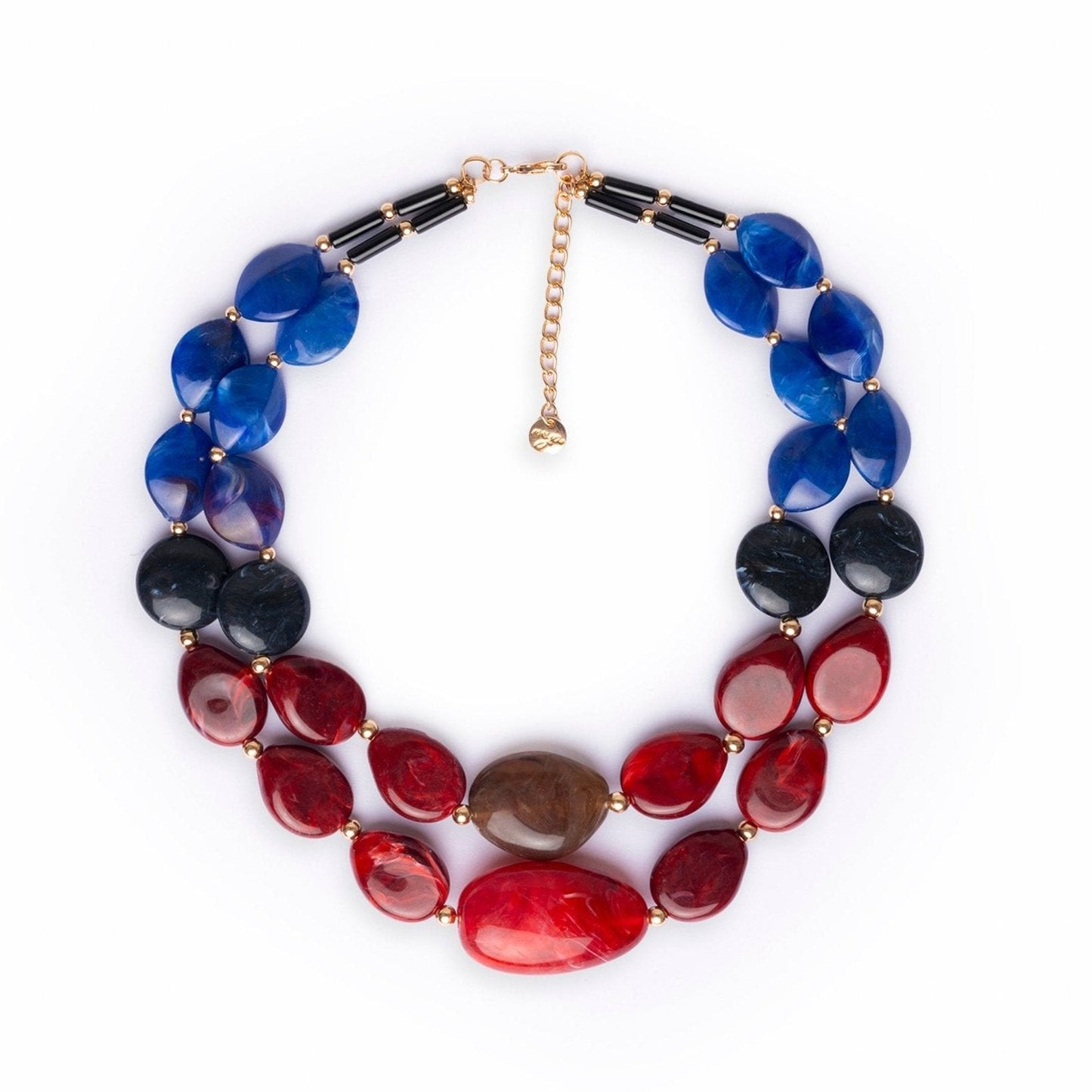 Collana girocollo con due linee di pietre schiacciate in acrilico rosso e blu - Mya Accessories