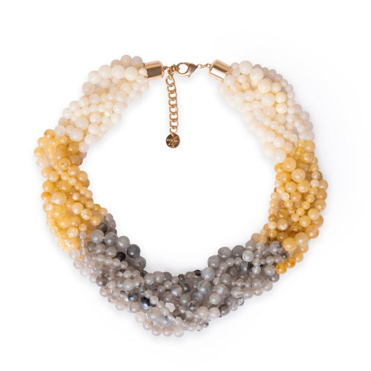 Collana girocollo a treccia con sfere in acrilico sui toni chiari - Mya Accessories