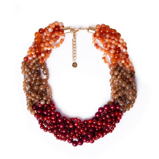 Collana girocollo a treccia con sfere in acrilico sui toni rossi ed arancio - Mya Accessories