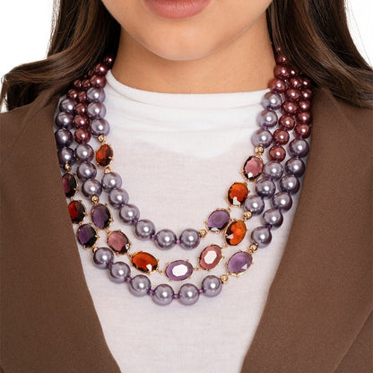 Collana girocollo multilinee con perle in acrilico viola ed ambra - Mya Accessories