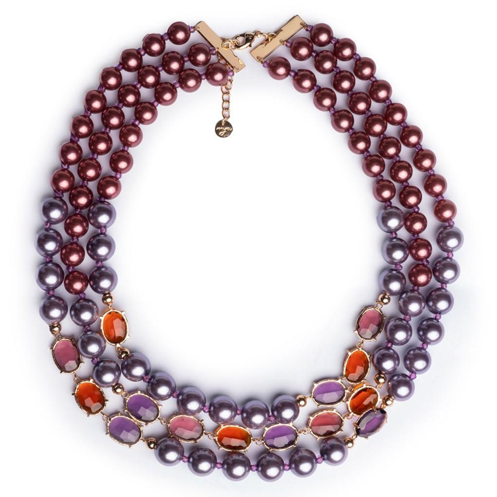 Collana girocollo multilinee con perle in acrilico viola ed ambra - Mya Accessories