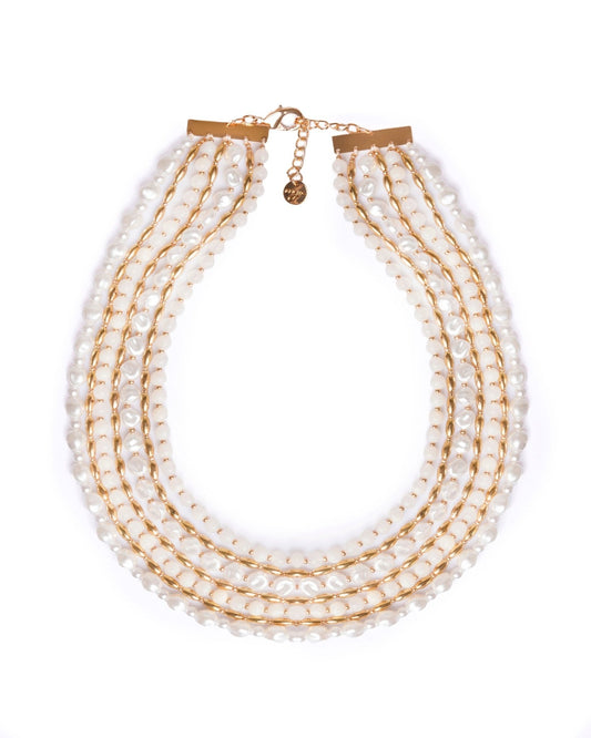 Collana girocollo a catena multilinee con pietre acrilico bianco - Mya Accessories