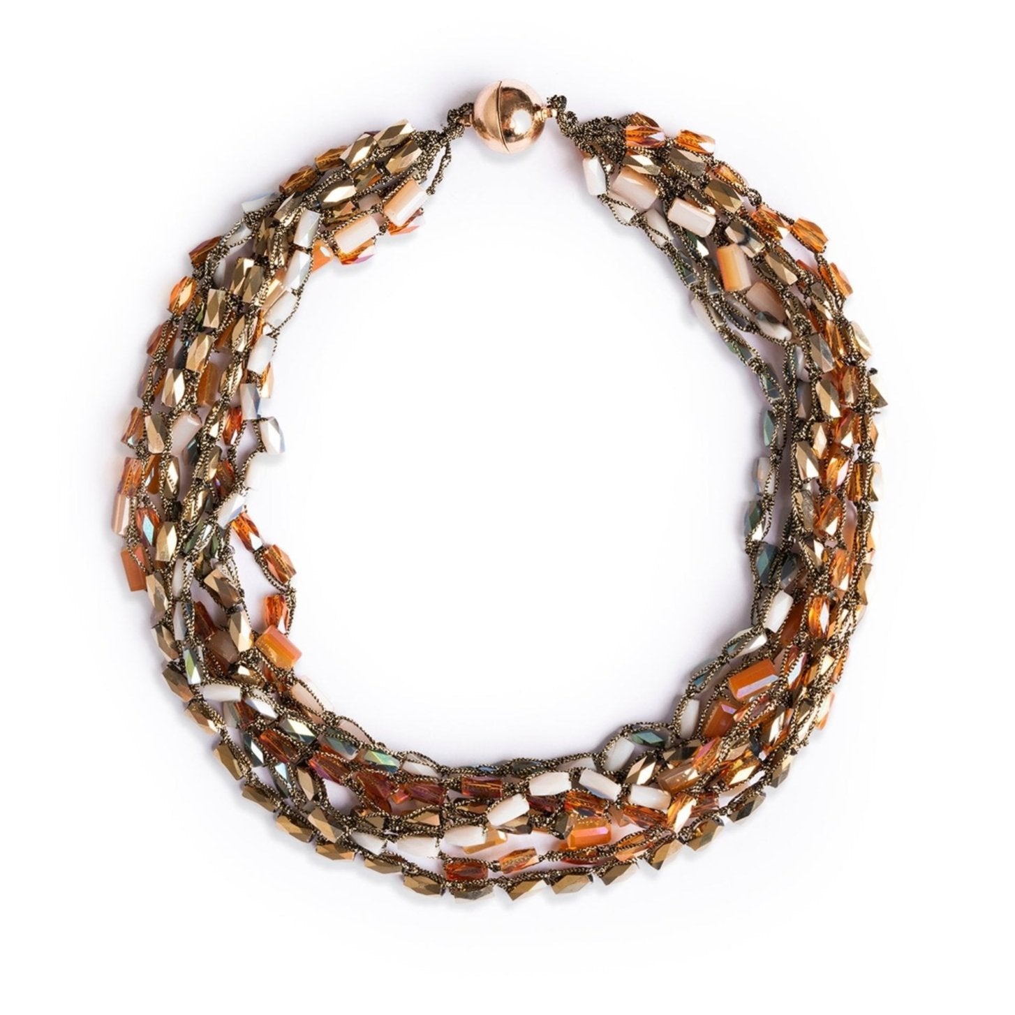 Collana girocollo torciglione con pietre in vetro nuances beige ed arancio - Mya Accessories