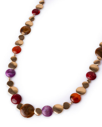 Collana lunga con elementi circolari in metallo ed acrilico multicolore - Mya Accessories