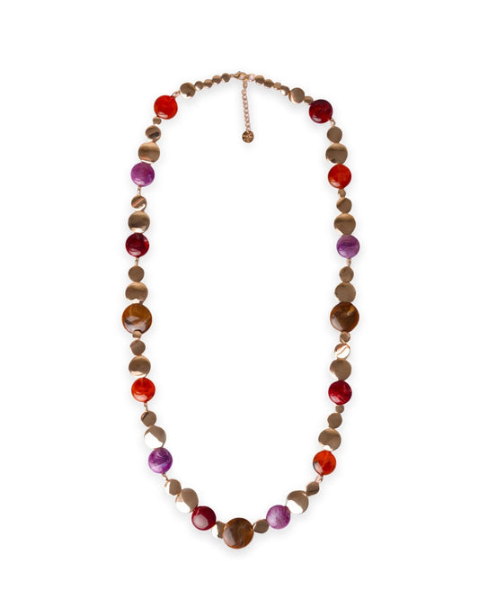Collana lunga con elementi circolari in metallo ed acrilico multicolore - Mya Accessories
