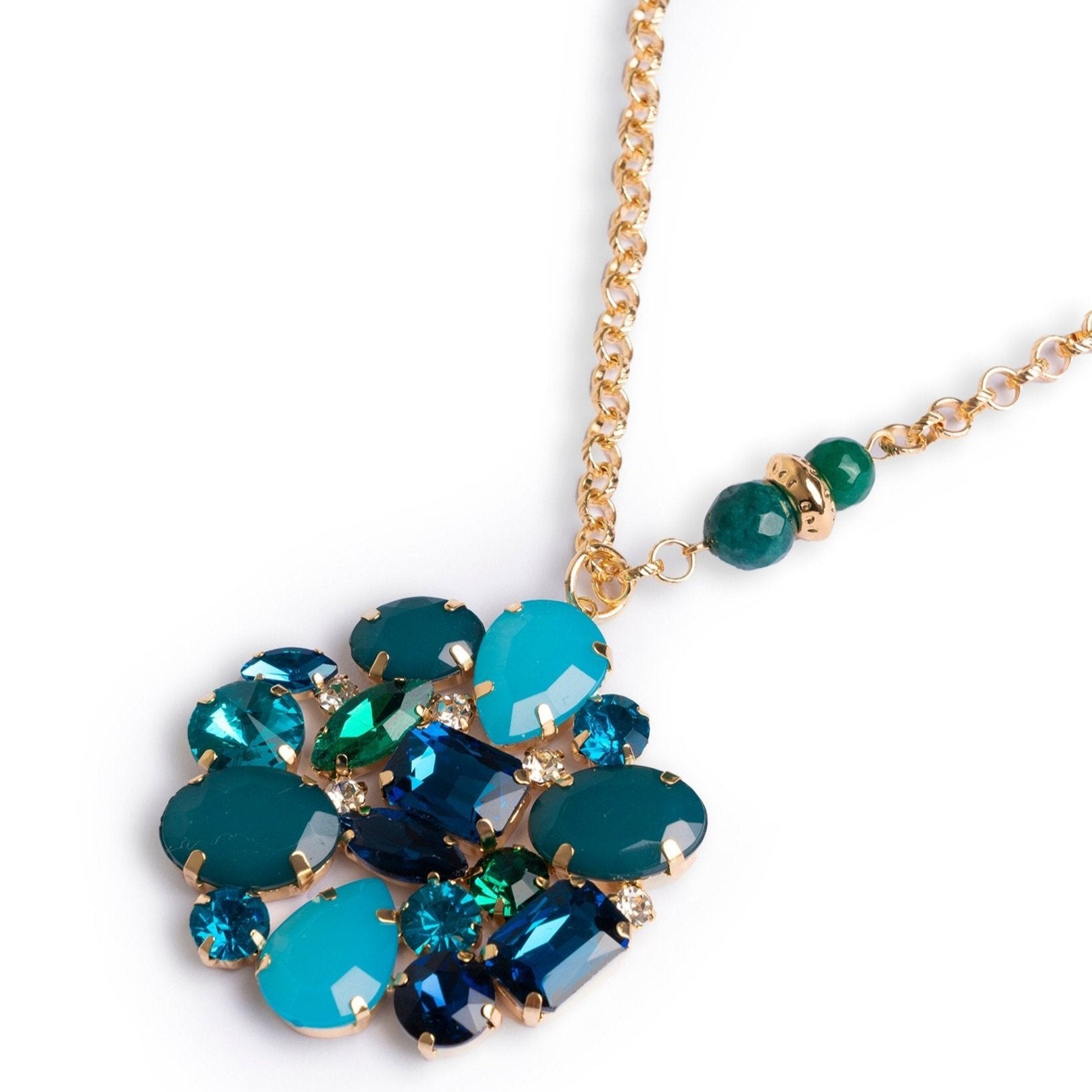 Collana lunga in catena con fiore in vetro verde petrolio - Mya Accessories