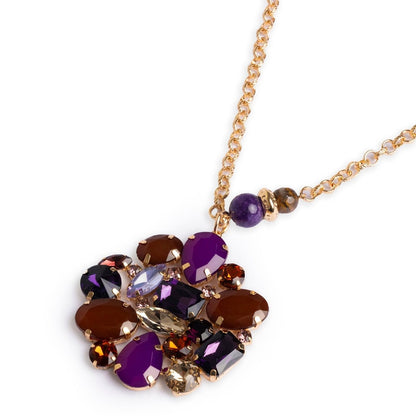 Collana lunga in catena con fiore in vetro viola e marrone - Mya Accessories