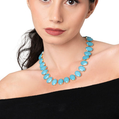 Collana girocollo con pietre ovali in resina ceruleo - Mya Accessories