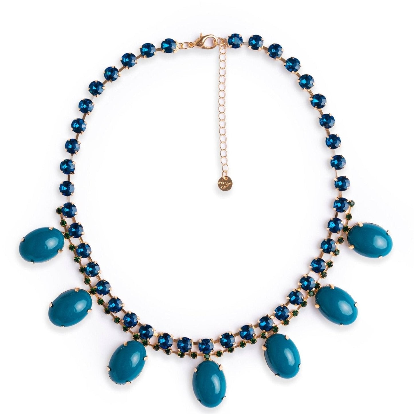 Collana girocollo in metallo con pietre in vetro e resina verde petrolio - Mya Accessories