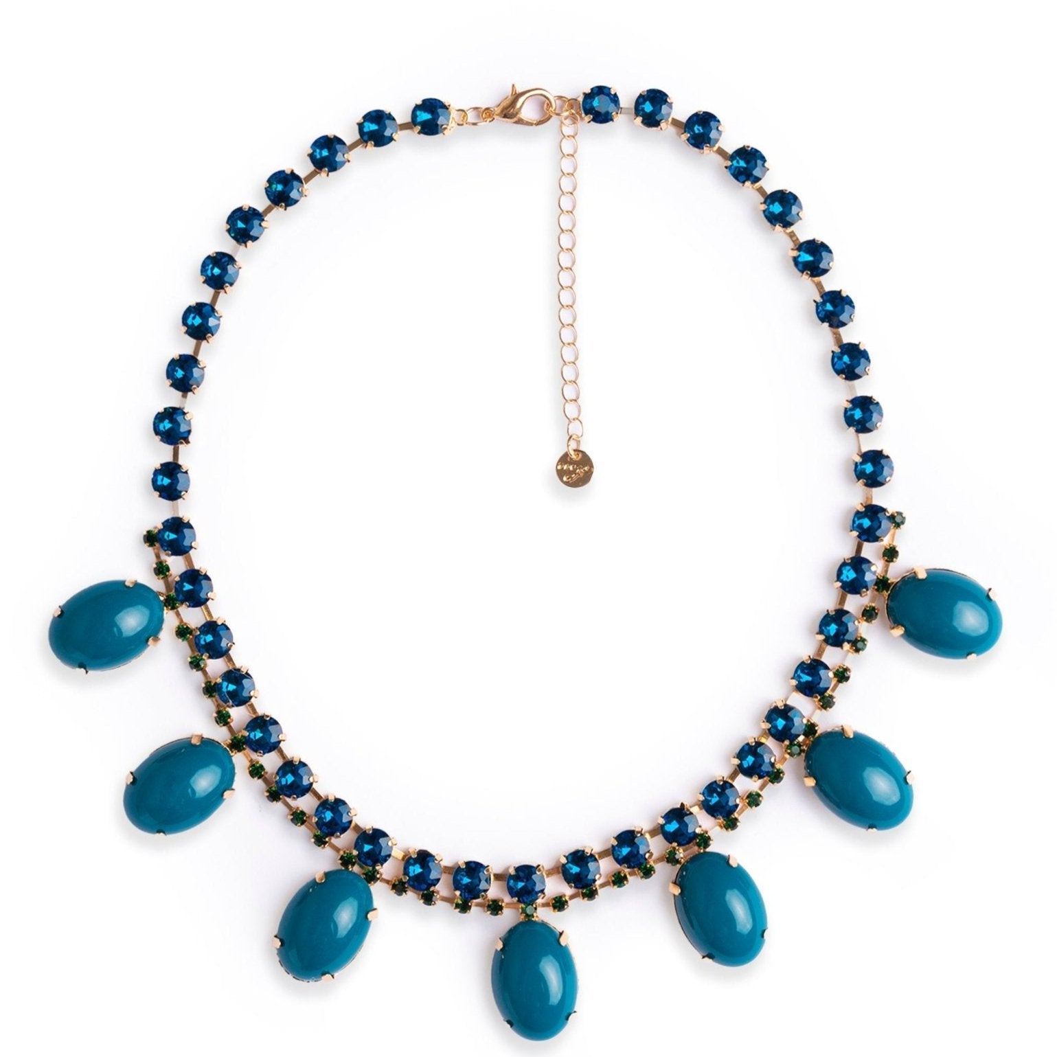 Collana girocollo in metallo con pietre in vetro e resina verde petrolio - Mya Accessories