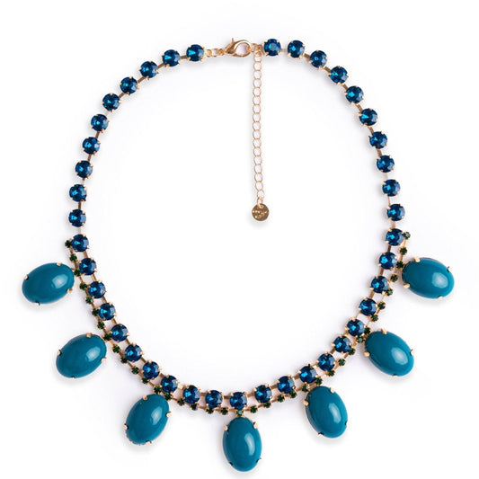 Collana girocollo in metallo con pietre in vetro e resina verde petrolio - Mya Accessories