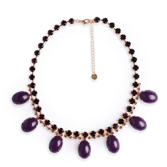 Collana girocollo in metallo con pietre in vetro e resina viola - Mya Accessories